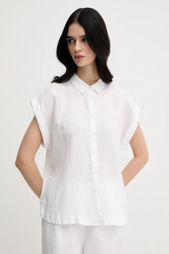 Ľanová košeľa United Colors of Benetton jednofarebný biela 5BMLDQ06V