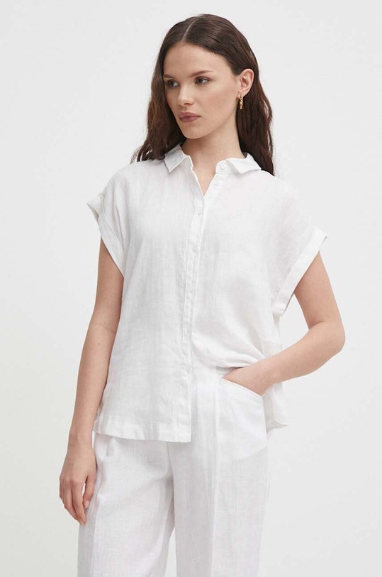 United Colors of Benetton koszula lniana regular biały 5BMLDQ06V