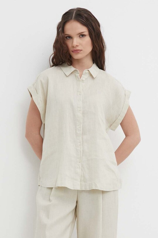 Lanena košulja United Colors of Benetton casual bež 5BMLDQ06V