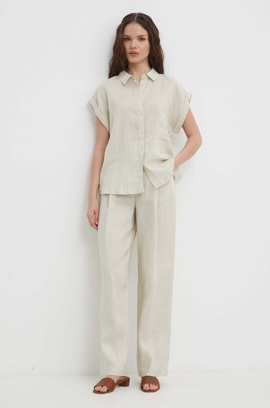 United Colors of Benetton koszula lniana 5BMLDQ06V beżowy SS25