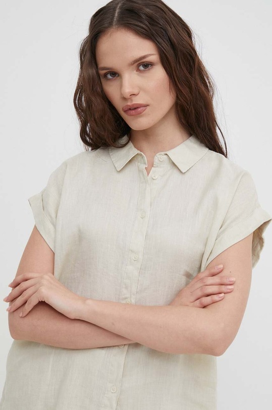 United Colors of Benetton koszula lniana beżowy 5BMLDQ06V