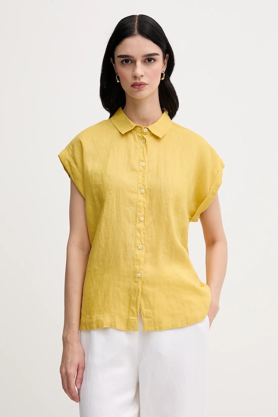 Lněná košile United Colors of Benetton žlutá 5BMLDQ06V