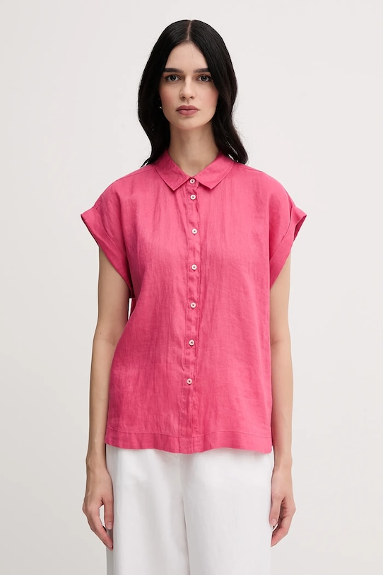 Lněná košile United Colors of Benetton růžová 5BMLDQ06V