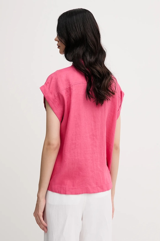 Lněná košile United Colors of Benetton 5BMLDQ06V růžová SS25