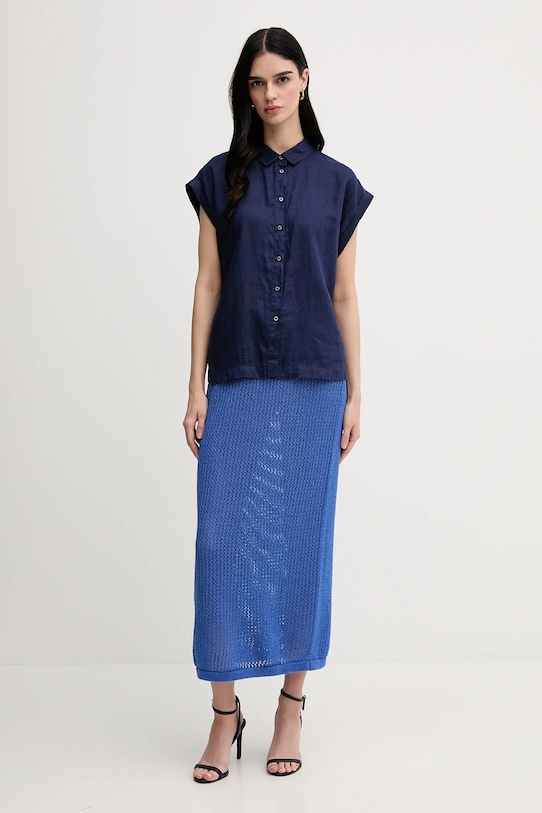 United Colors of Benetton koszula lniana 5BMLDQ06V granatowy SS25