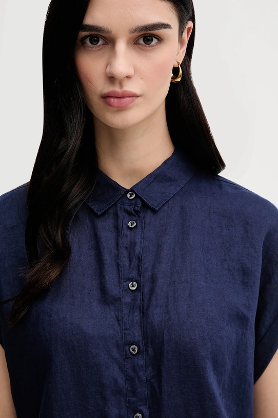 United Colors of Benetton koszula lniana granatowy 5BMLDQ06V