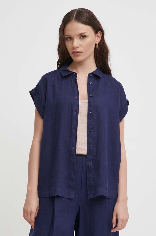 United Colors of Benetton koszula lniana regular granatowy 5BMLDQ06V