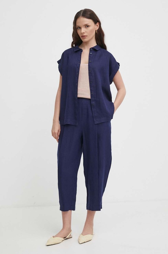 United Colors of Benetton koszula lniana 5BMLDQ06V granatowy SS25