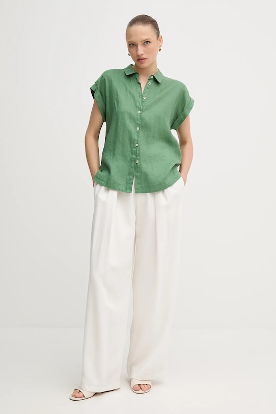 Ľanová košeľa United Colors of Benetton 5BMLDQ06V zelená SS25