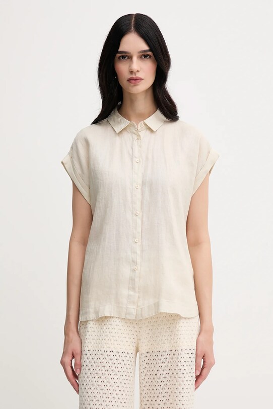 Lněná košile United Colors of Benetton béžová 5BMLDQ06V