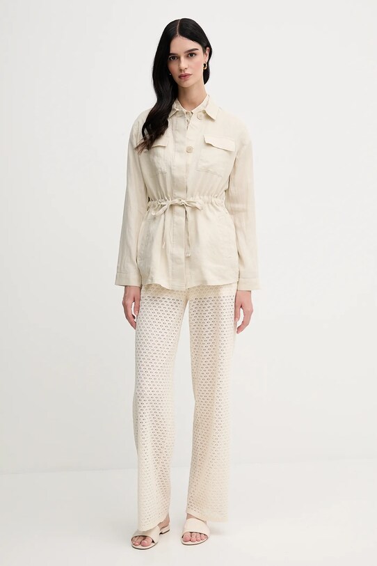 Lněná košile United Colors of Benetton 5BMLDQ06V béžová SS25