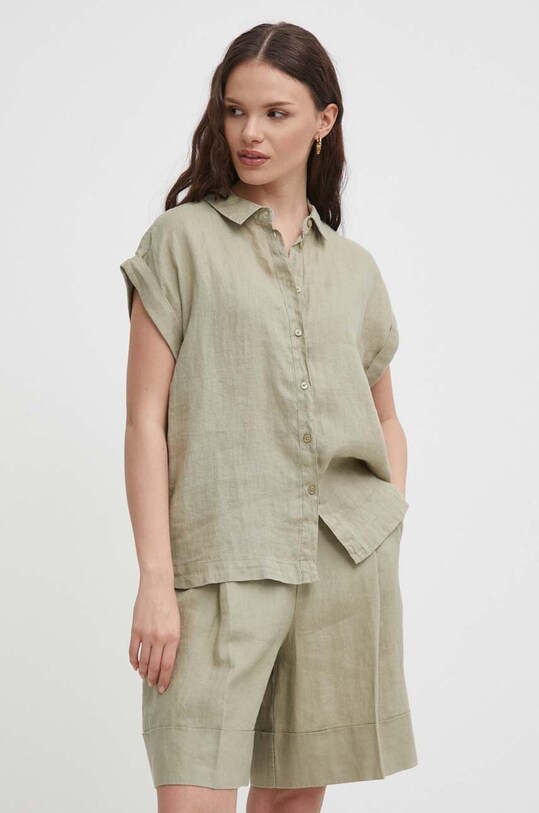 Ľanová košeľa United Colors of Benetton jednofarebný zelená 5BMLDQ06V
