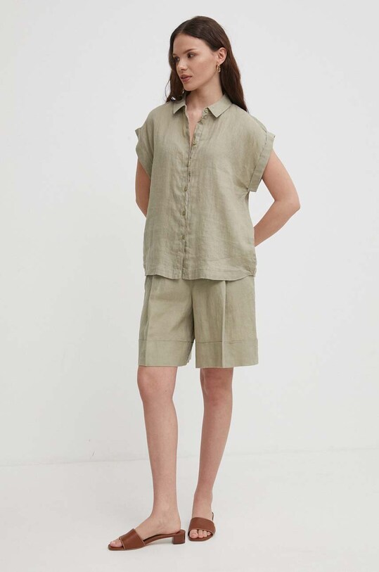 Сорочка з льону United Colors of Benetton 5BMLDQ06V зелений SS25