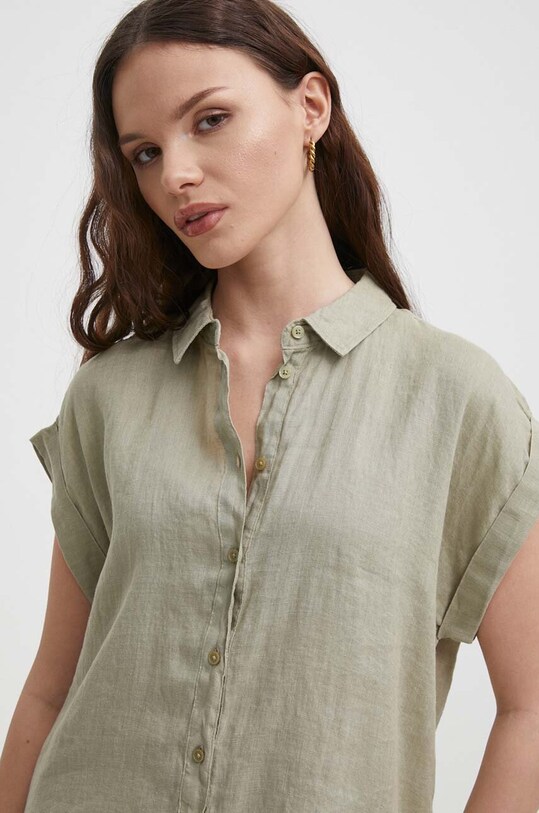 Ľanová košeľa United Colors of Benetton zelená 5BMLDQ06V