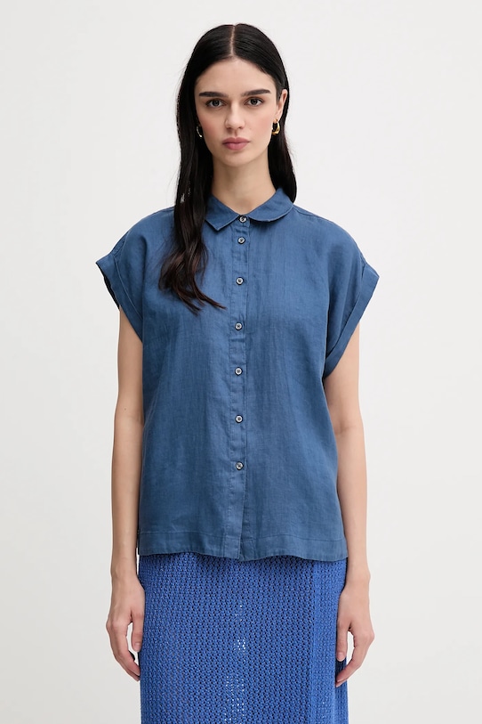 Ľanová košeľa United Colors of Benetton modrá 5BMLDQ06V
