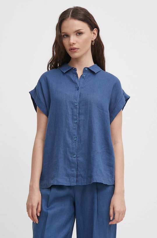 United Colors of Benetton koszula lniana regular niebieski 5BMLDQ06V