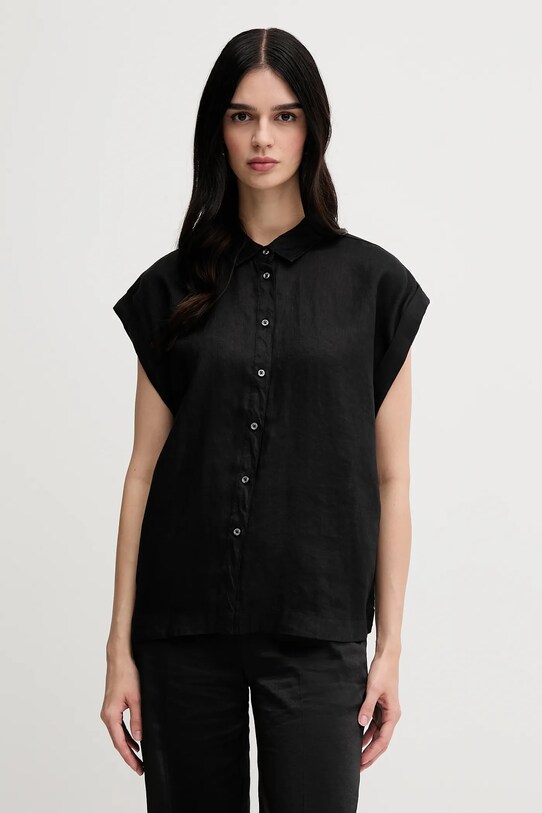 Lněná košile United Colors of Benetton černá 5BMLDQ06V