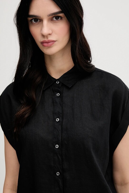 Lněná košile United Colors of Benetton černá 5BMLDQ06V