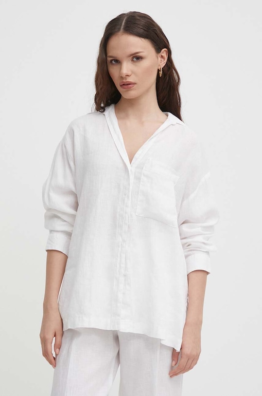 Lněná košile United Colors of Benetton len bílá 5BMLDQ078