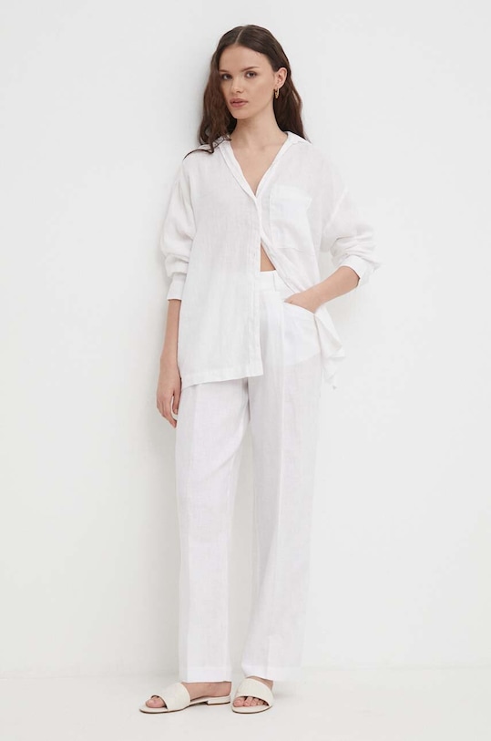Lněná košile United Colors of Benetton 5BMLDQ078 bílá SS24