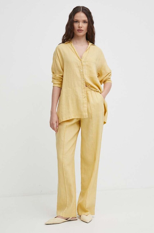 Lanena košulja United Colors of Benetton 5BMLDQ078 zlatna SS24