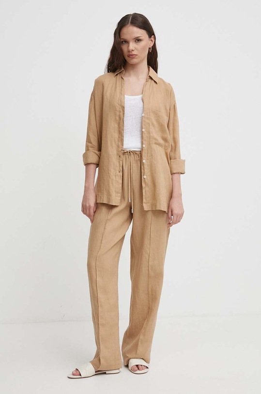 United Colors of Benetton koszula lniana 5BMLDQ078 beżowy SS24