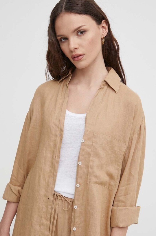 United Colors of Benetton koszula lniana beżowy 5BMLDQ078