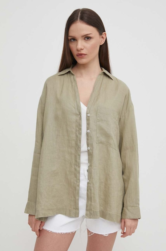United Colors of Benetton koszula lniana klasyczny zielony 5BMLDQ078