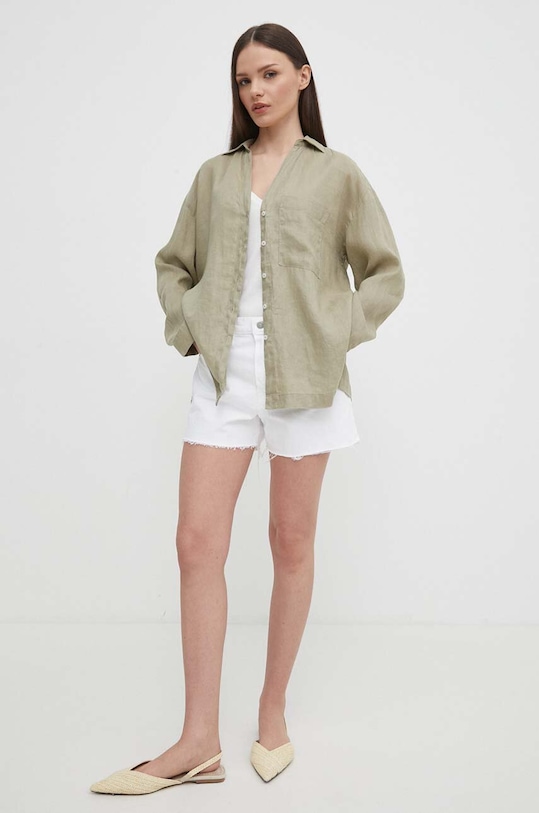 United Colors of Benetton koszula lniana 5BMLDQ078 zielony SS24