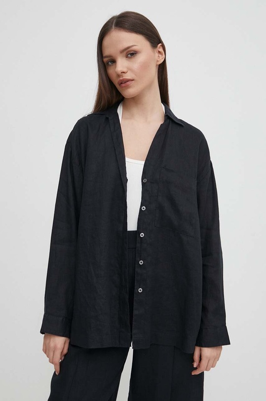 United Colors of Benetton koszula lniana czarny 5BMLDQ078
