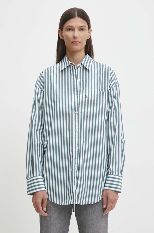 Bavlněná košile Levi's pruhy zelená A9179