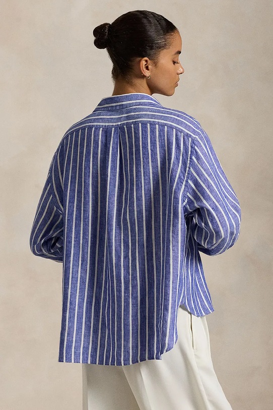 Lněná košile Polo Ralph Lauren 211935130 modrá SS25