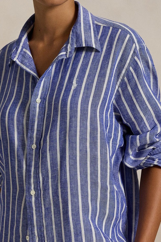 Lněná košile Polo Ralph Lauren modrá 211935130