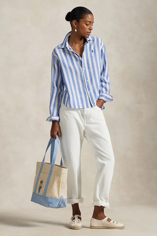 Odzież Polo Ralph Lauren koszula lniana 211935130 niebieski