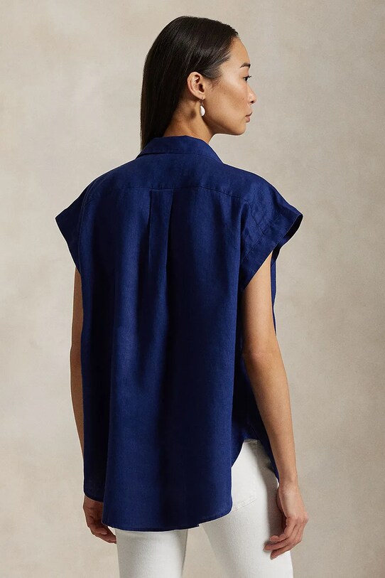 Lněná halenka Polo Ralph Lauren 211935131 modrá SS25