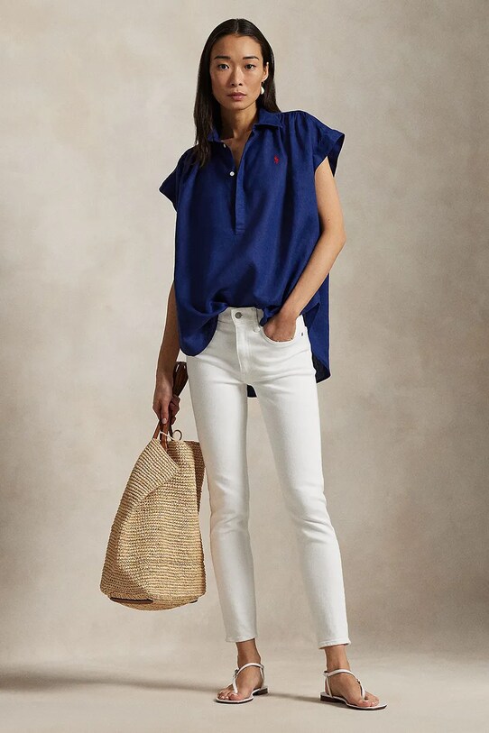 Oblečení Lněná halenka Polo Ralph Lauren 211935131 modrá
