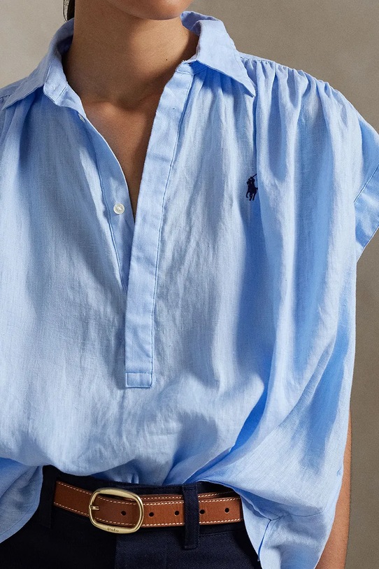 Lanena bluza Polo Ralph Lauren plava 211935131