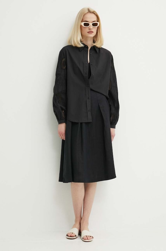 Βαμβακερό πουκάμισο Sisley 5MUTLQ06W μαύρο SS24