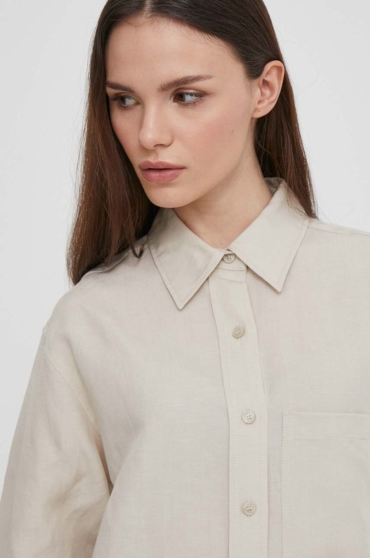 Сорочка з домішкою льону Calvin Klein бежевий K20K206694
