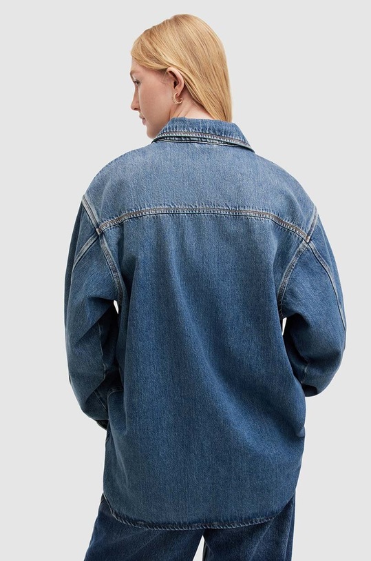 Βαμβακερό τζιν πουκάμισο AllSaints Alba WH518Z τιρκουάζ