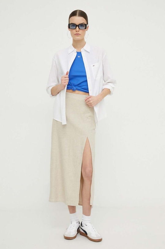 Košile s příměsí lnu Tommy Jeans DW0DW17735 bílá SS24