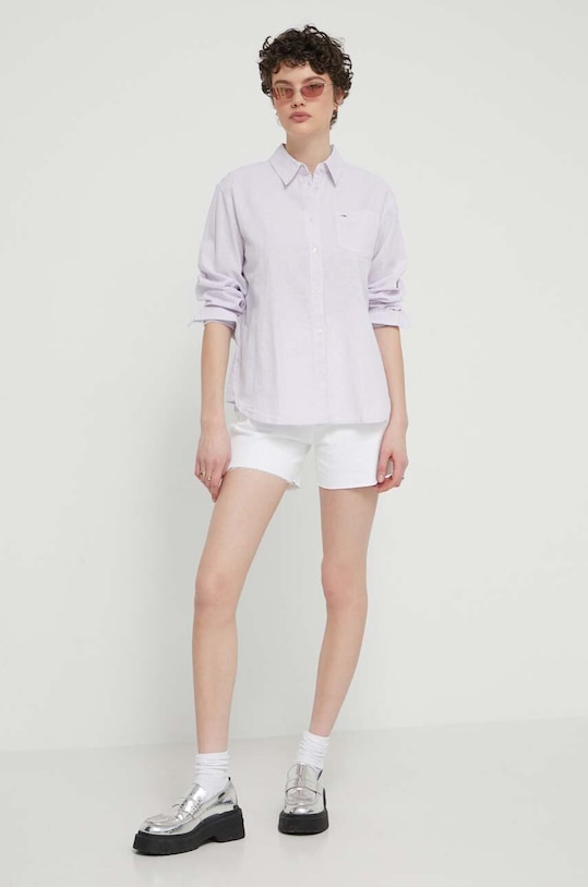 Tommy Jeans koszula z domieszką lnu DW0DW17737 fioletowy SS24