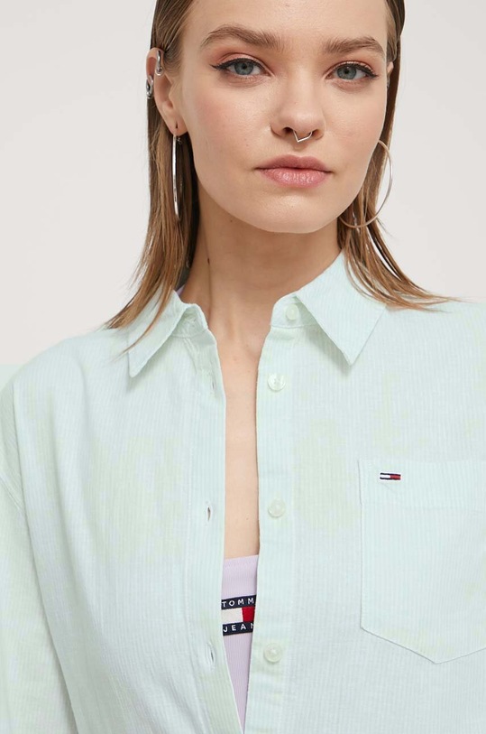 Tommy Jeans koszula z domieszką lnu zielony DW0DW17737