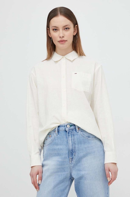 Tommy Jeans koszula z domieszką lnu klasyczny żółty DW0DW17737