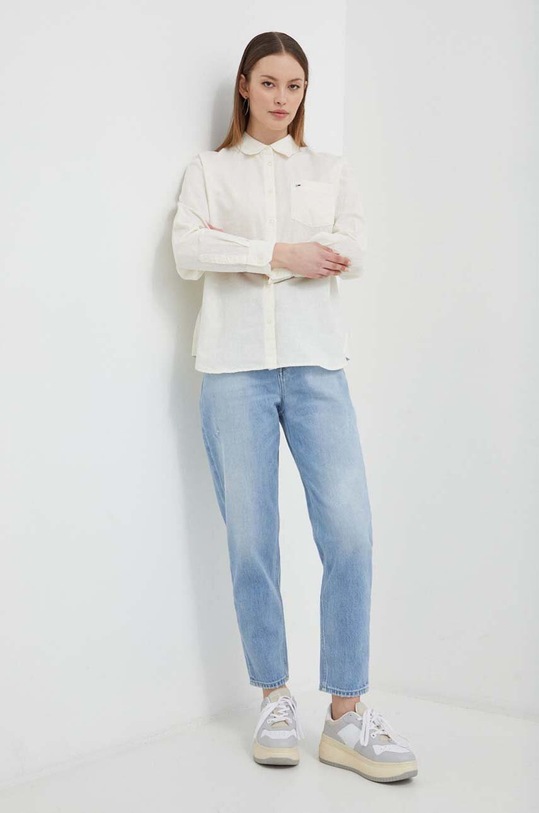 Tommy Jeans koszula z domieszką lnu DW0DW17737 żółty SS24