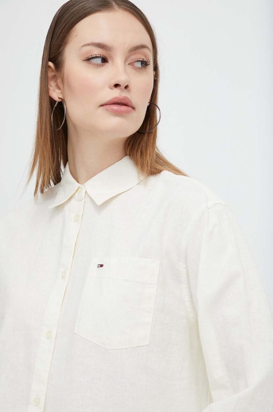 Tommy Jeans koszula z domieszką lnu żółty DW0DW17737