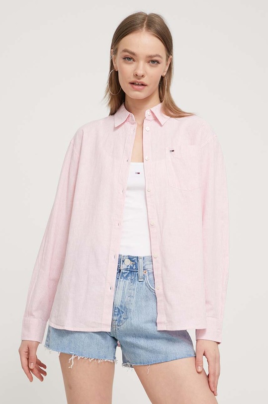Tommy Jeans koszula z domieszką lnu klasyczny różowy DW0DW17737