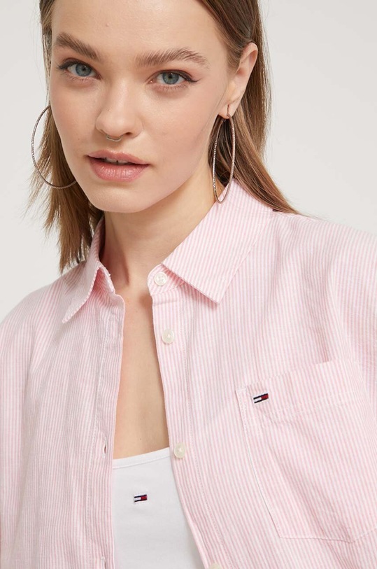 Tommy Jeans koszula z domieszką lnu DW0DW17737 różowy SS24