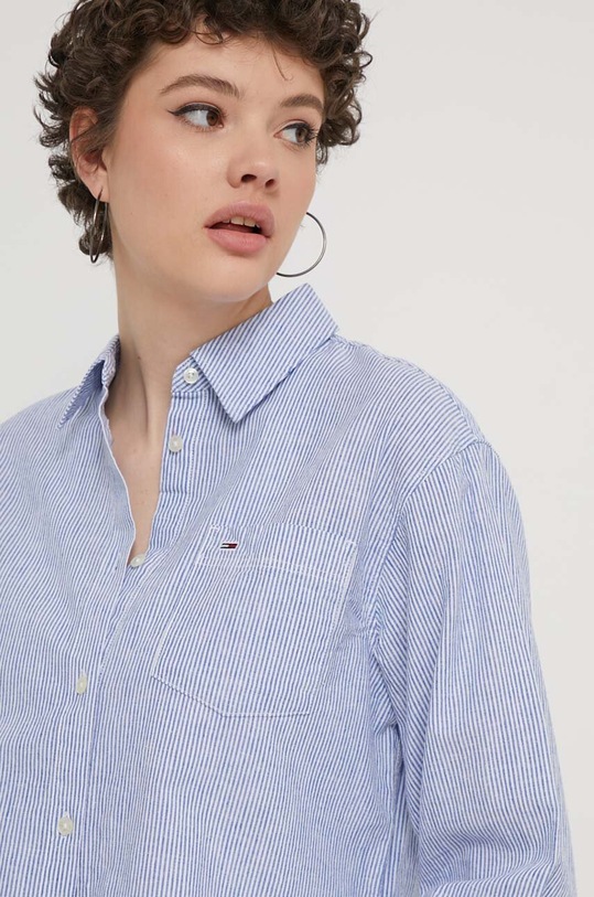 Tommy Jeans koszula z domieszką lnu niebieski DW0DW17737