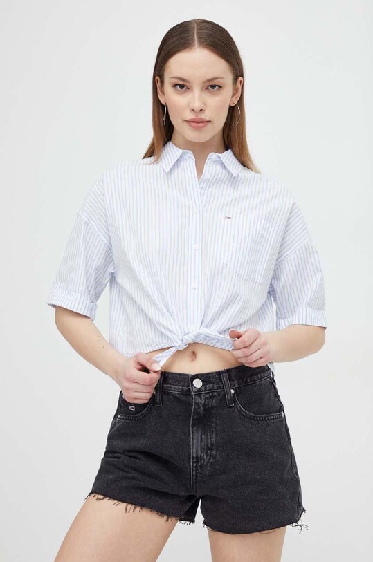 Бавовняна сорочка Tommy Jeans короткий блакитний DW0DW17809